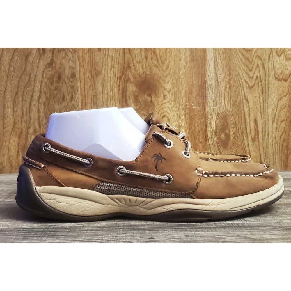 Margaritaville Angler Leather Boat Shoes Men's Size 9.5 Brown